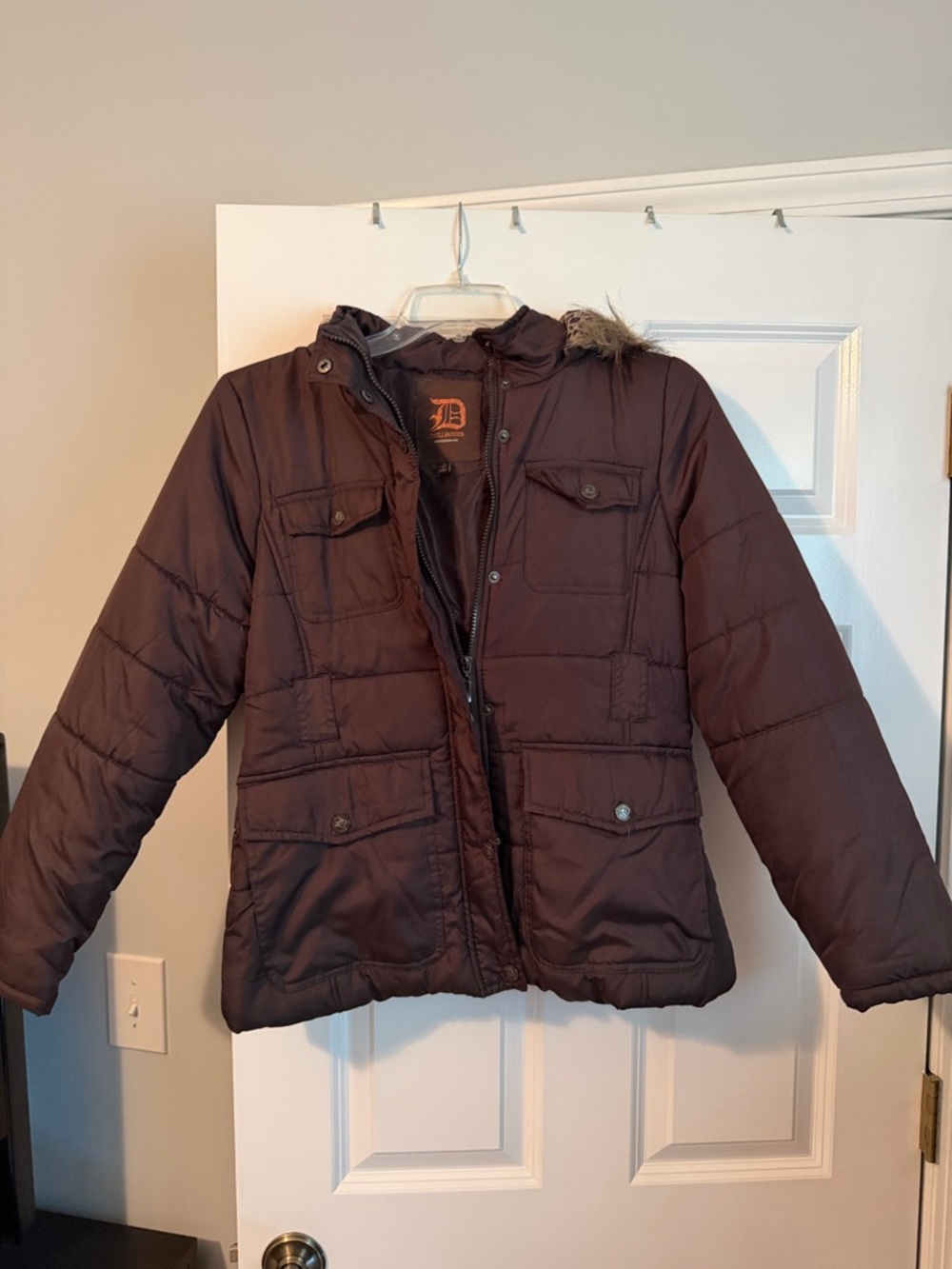 Dollhouse Brown Puffer Jacket with Faux Fur Trim